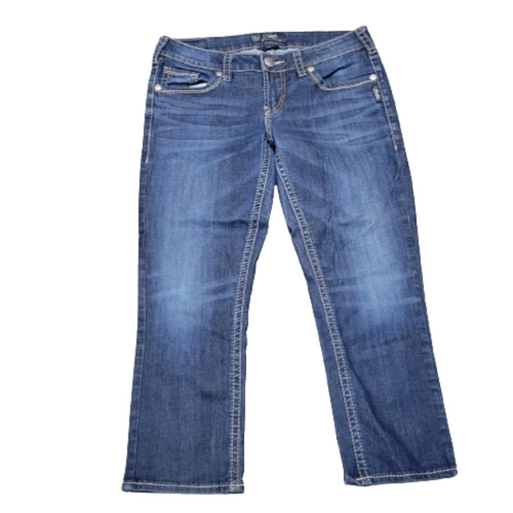 Silver Jeans Sz 29 Aiko Mid Capri Medium Wash Straight Leg Blue Denim Jeans